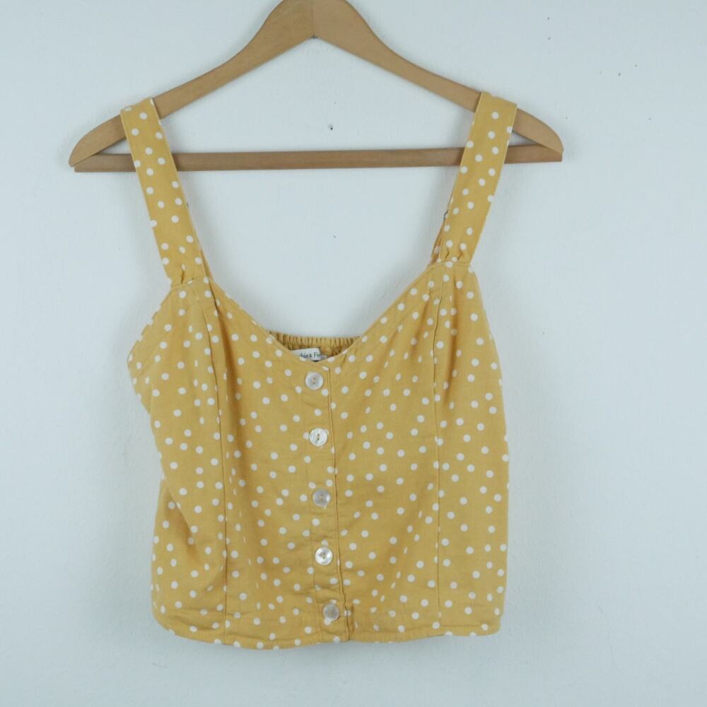 Abercrombie & Fitch Medium Tank Top Crop Linen Blend Polka Dot Cottagecore Girly
